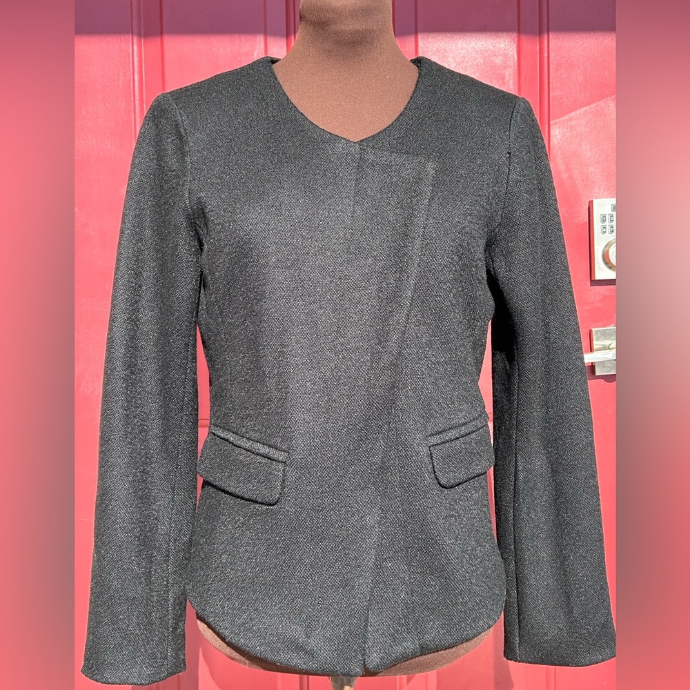 LOFT s6P blk blazer-Wool bld-lined-unique woven texture-sltly cropped-flattering